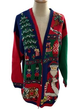 Talbots Vintage 90s Hand Knit spectacular multi color Ugly Christmas Seater S